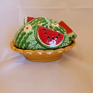 Sigma the Taste Setter  - Ceramic Lidded Dish - 6.5 x 4 x 3.5  'The Watemelons'